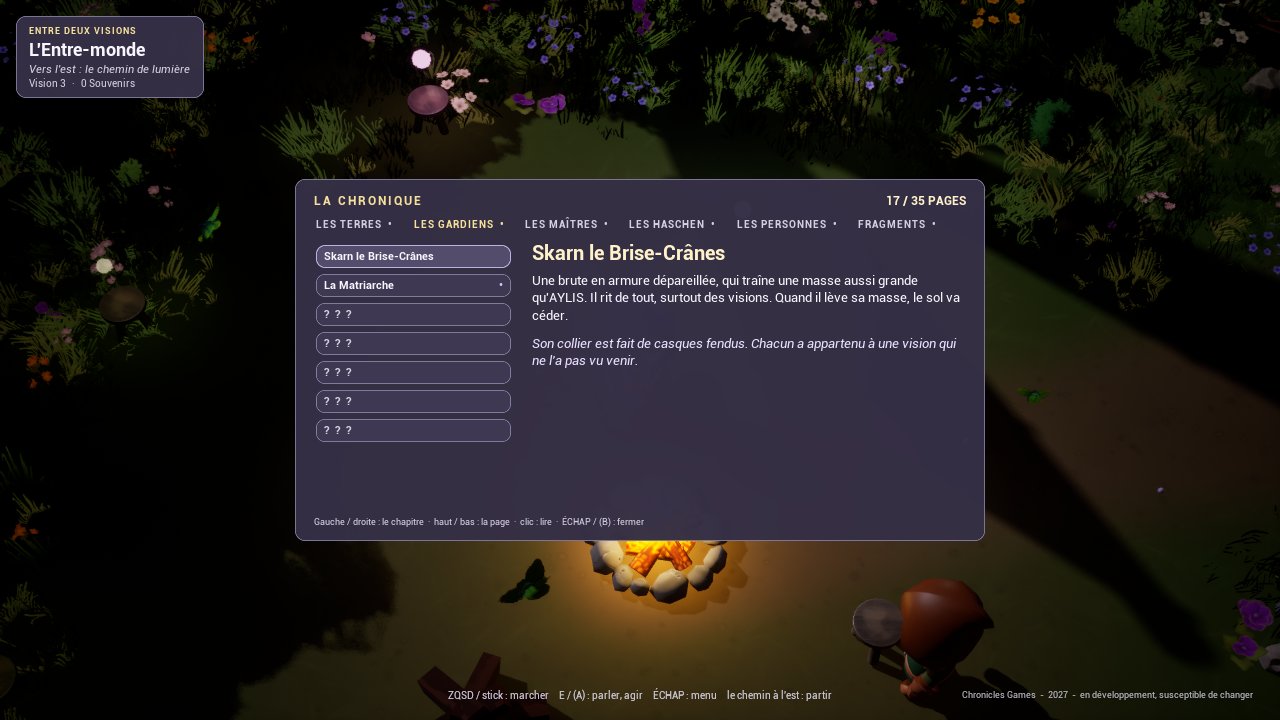 The Chronicle open at the camp, on the page of Skarn